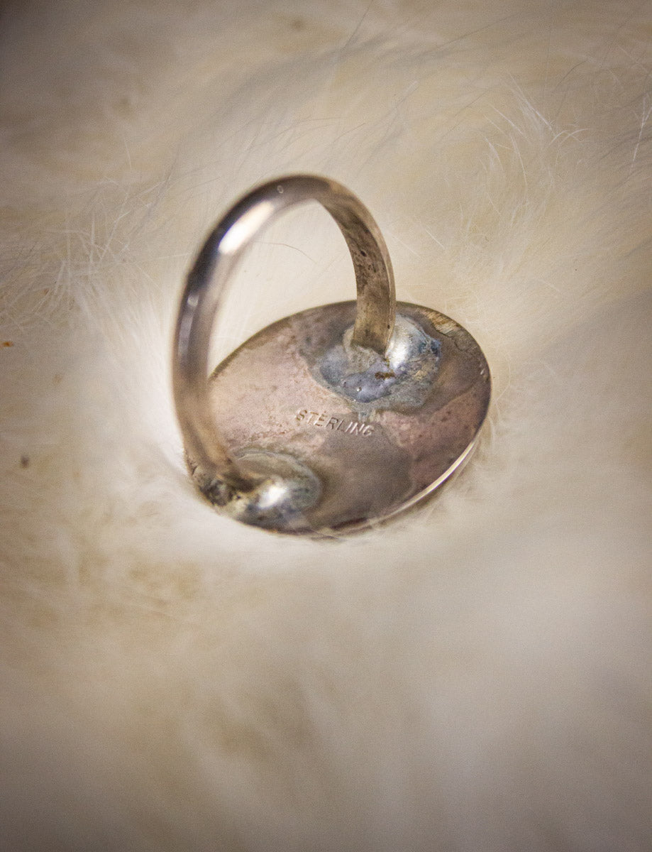 Vintage Sterling Silver Round Turquoise Ring Size 6.5