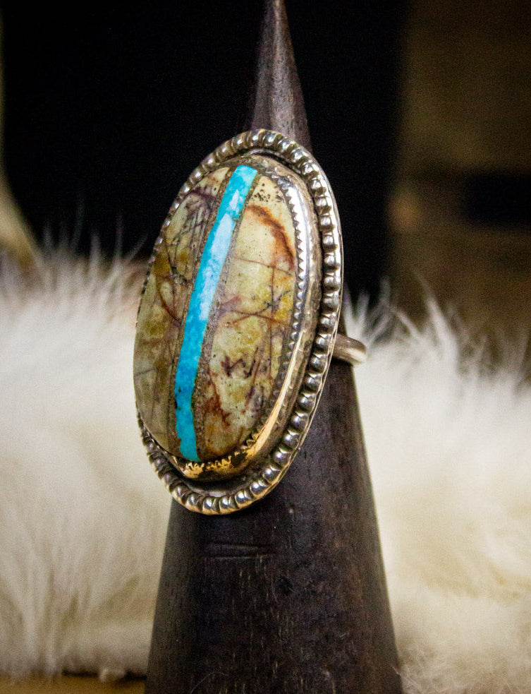 Vintage Sterling Silver Royston Ribbon Turquoise Ring Size 11