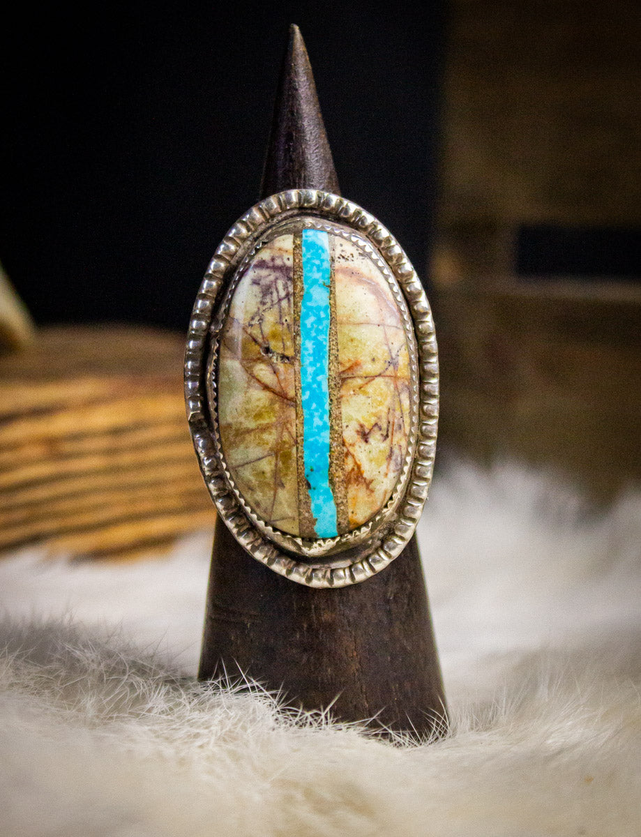 Vintage Sterling Silver Royston Ribbon Turquoise Ring Size 11