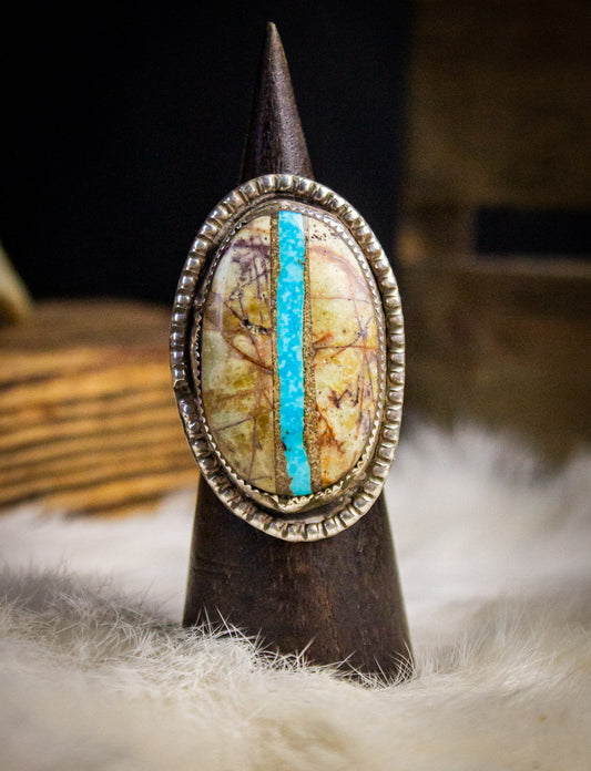 Vintage Sterling Silver Royston Ribbon Turquoise Ring Size 11