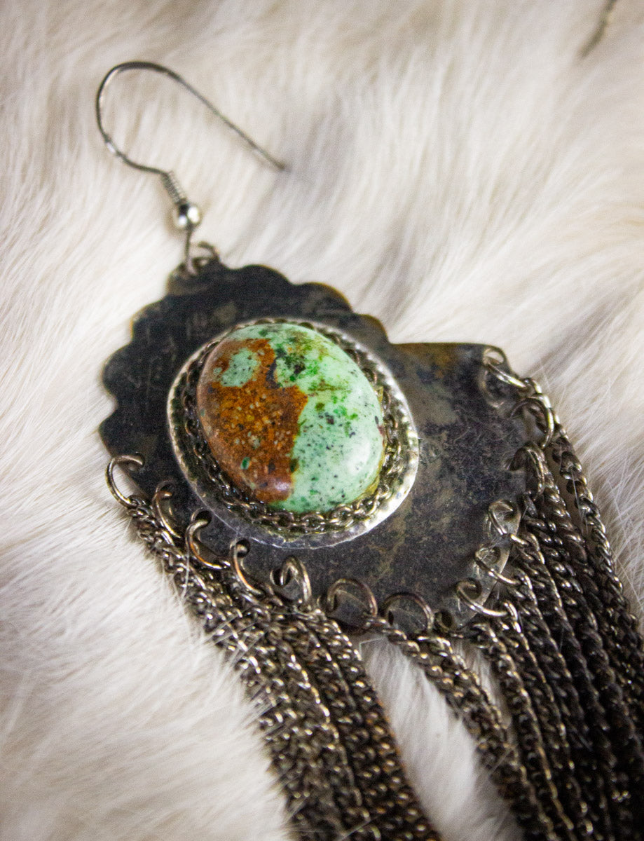 Vintage Sterling Silver Turquoise Chain Earrings