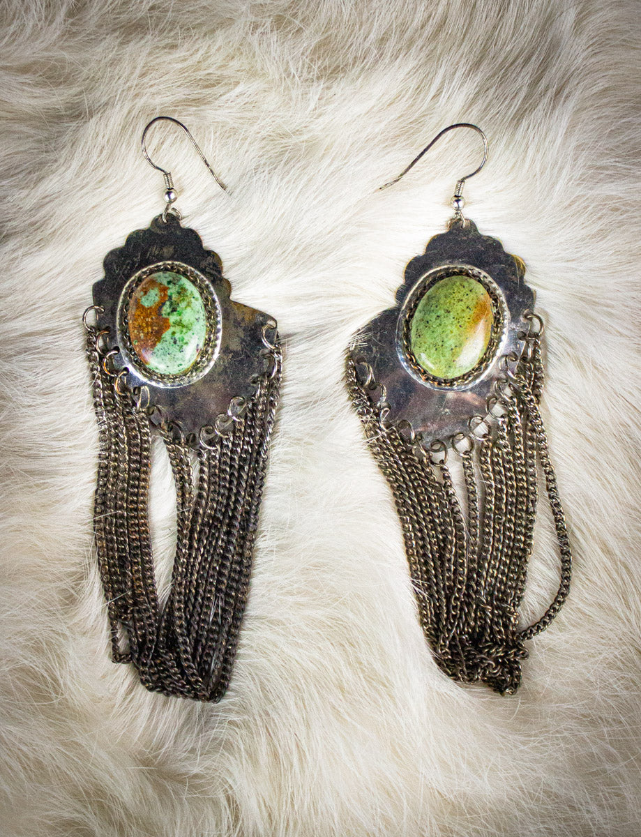 Vintage Sterling Silver Turquoise Chain Earrings