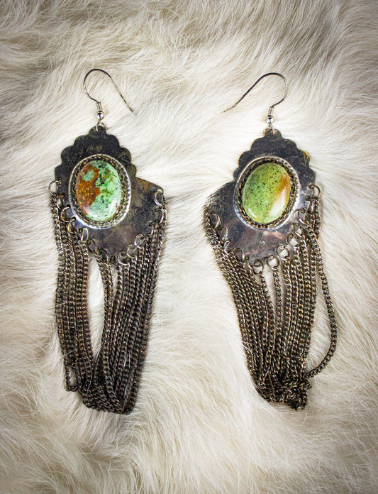Vintage Sterling Silver Turquoise Chain Earrings