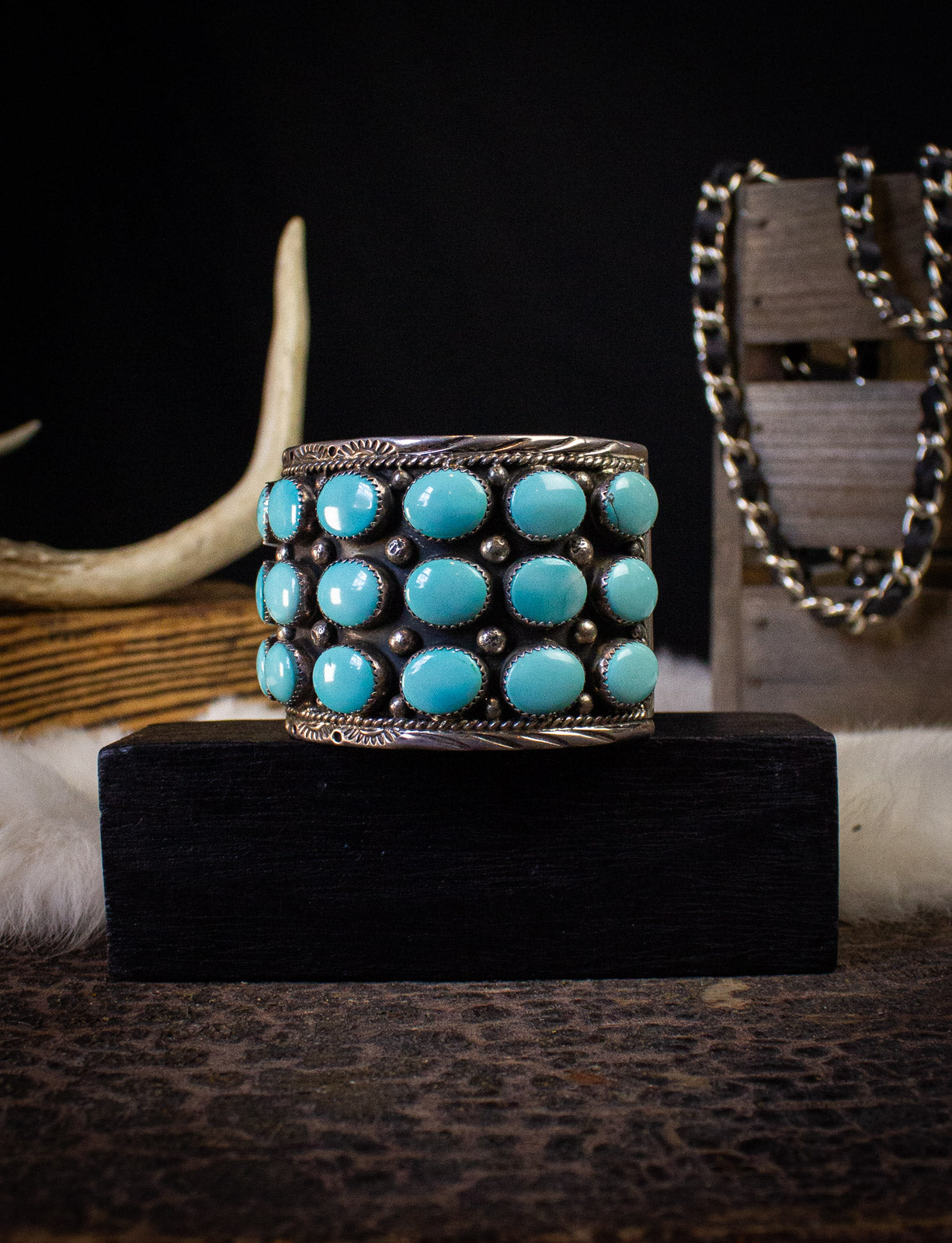 Vintage Turquoise Sterling Silver Large Cuff