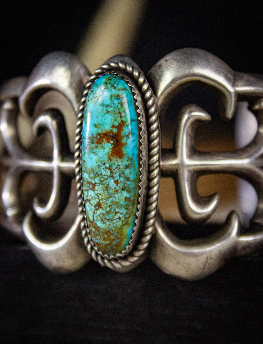 Vintage Sterling Silver Turquoise Sand Cast Cuff