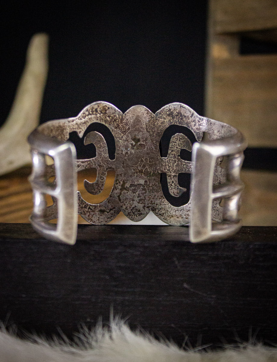 Vintage Sterling Silver Turquoise Sand Cast Cuff