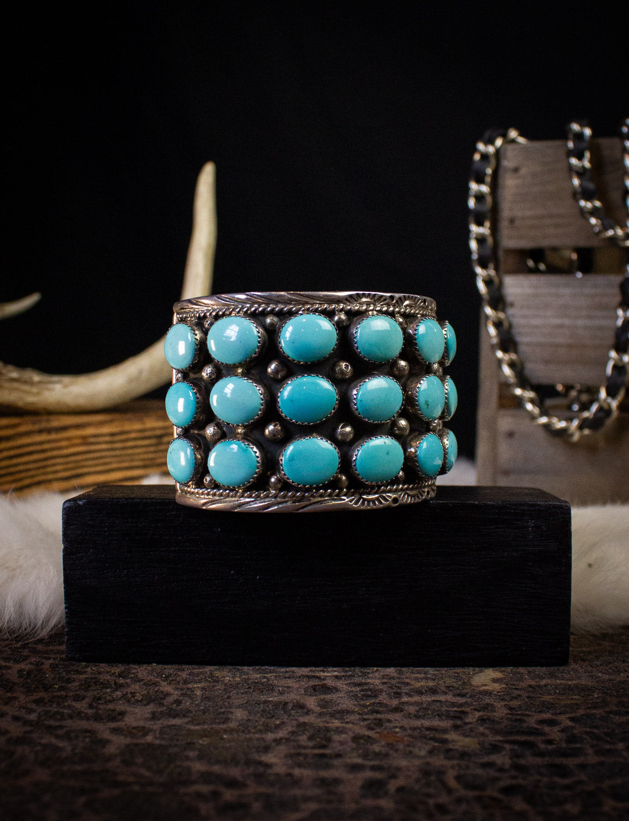 Vintage Turquoise Sterling Silver Large Cuff