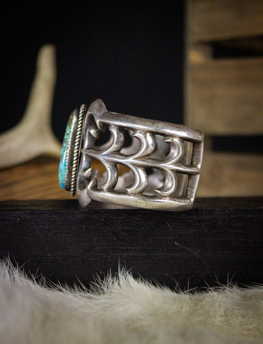 Vintage Sterling Silver Turquoise Sand Cast Cuff