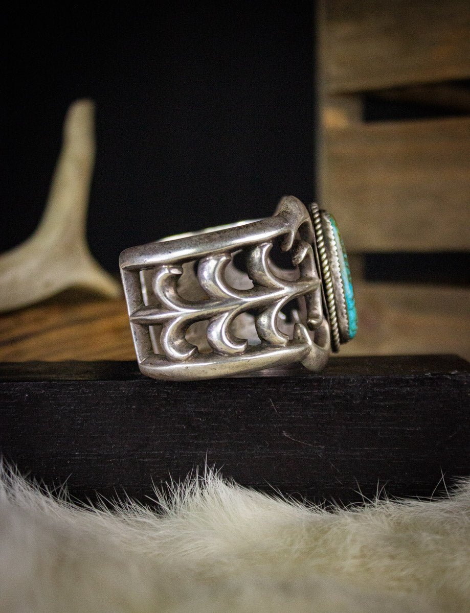 Vintage Sterling Silver Turquoise Sand Cast Cuff