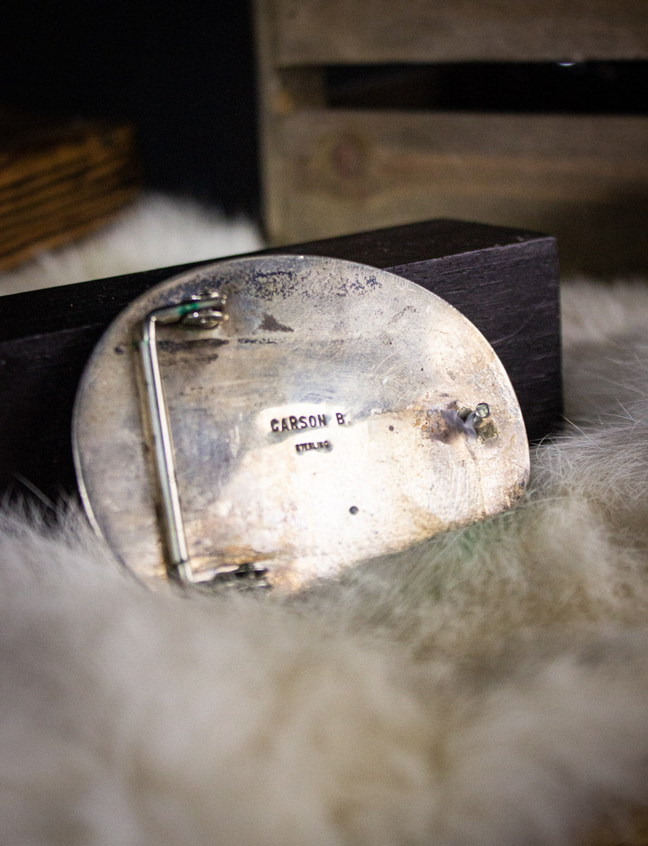 Vintage Sterling Silver Turquoise Carson B Belt Buckle