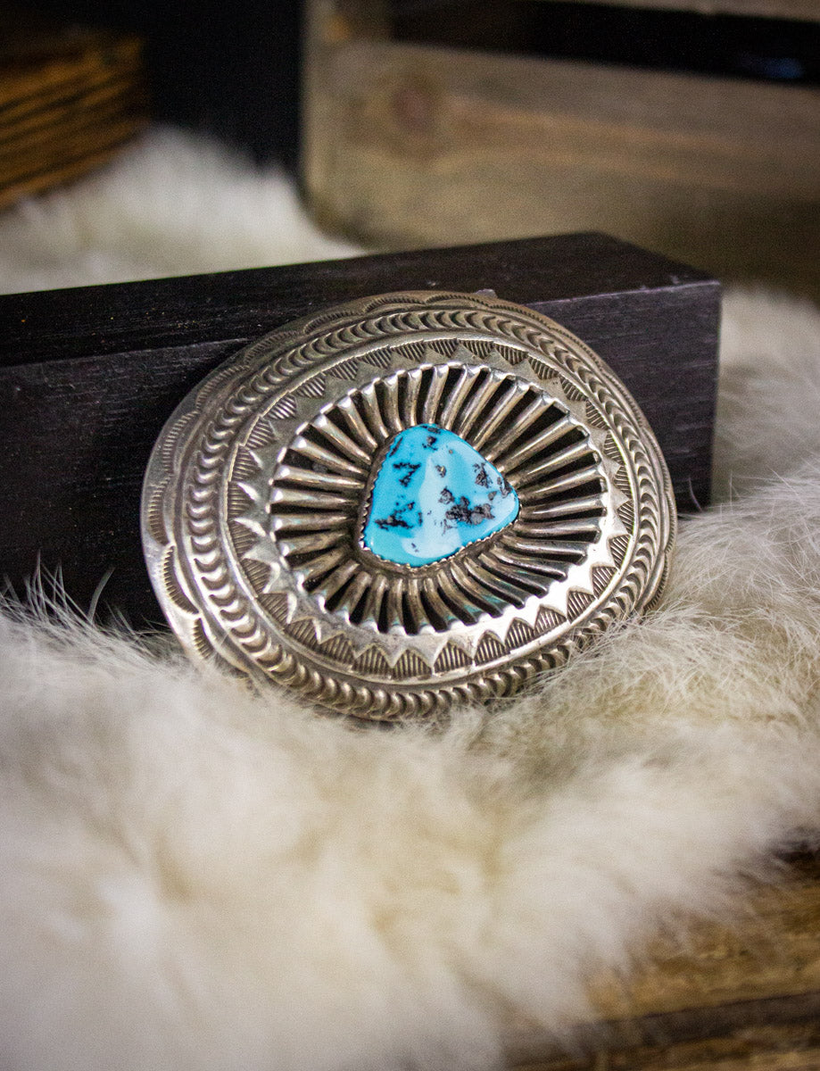 Vintage Sterling Silver Turquoise Carson B Belt Buckle