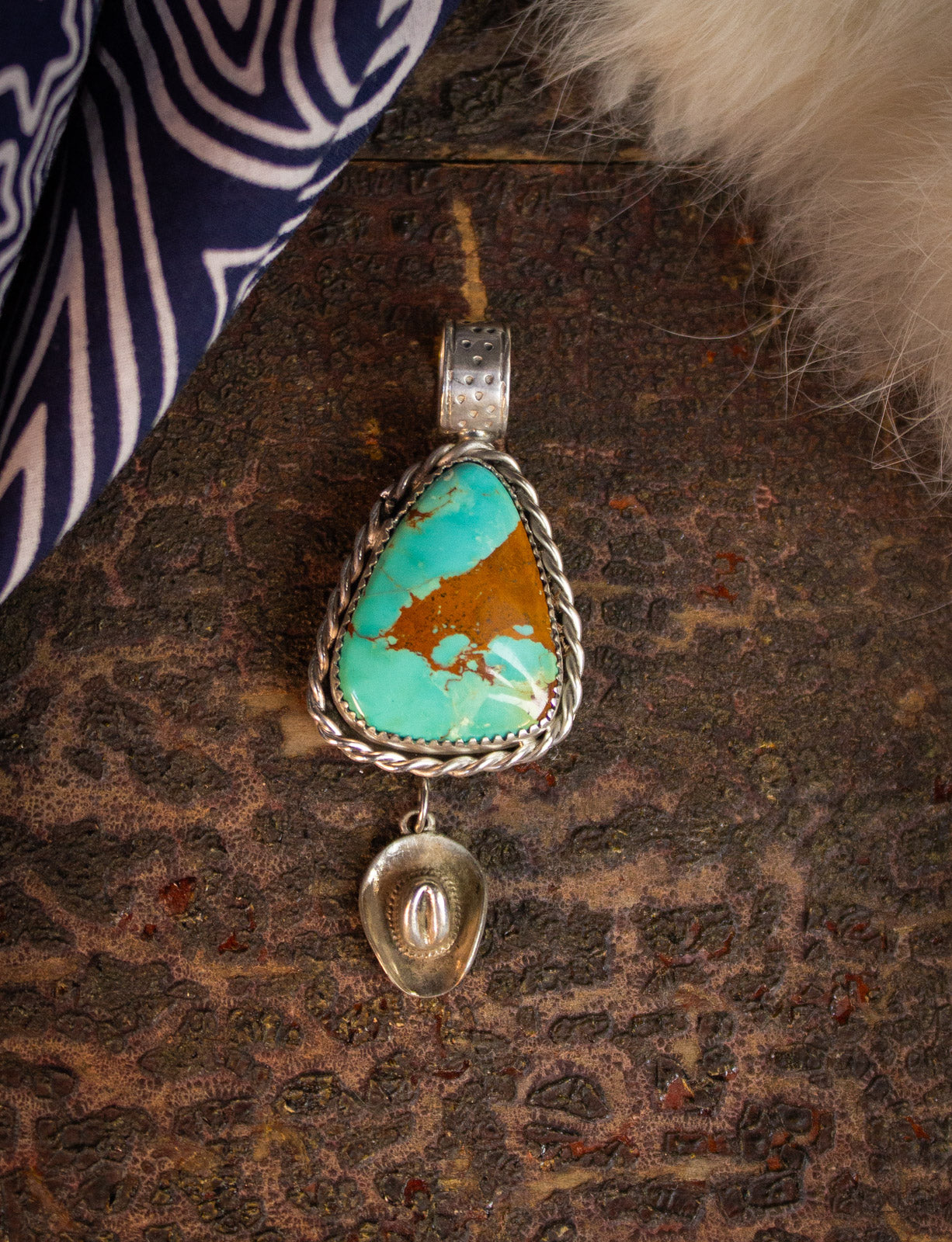 Vintage Sterling Silver Turquoise Cowboy Hat Pendant