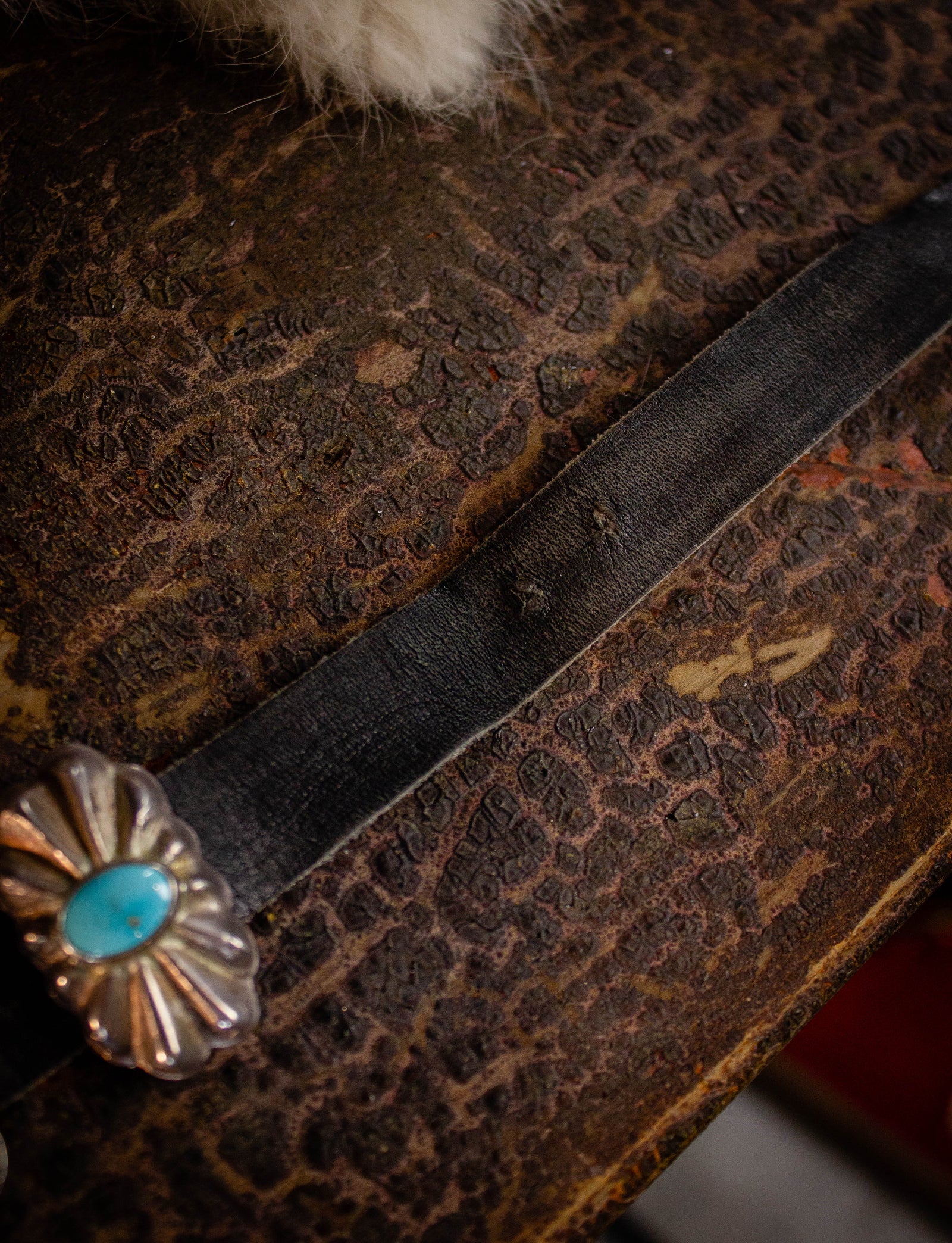 Vintage Sterling Silver Turquoise Concho Black Leather Belt