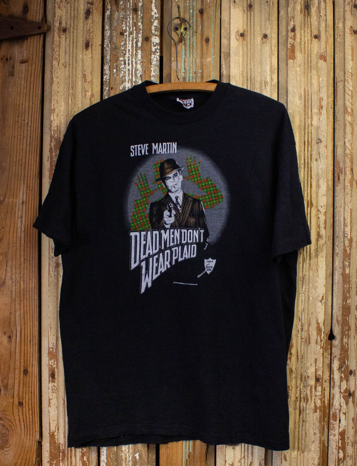Vintage Steve Martin Dead Men Don't Wear Plaid Graphic T Shirt 1982 Black Large
