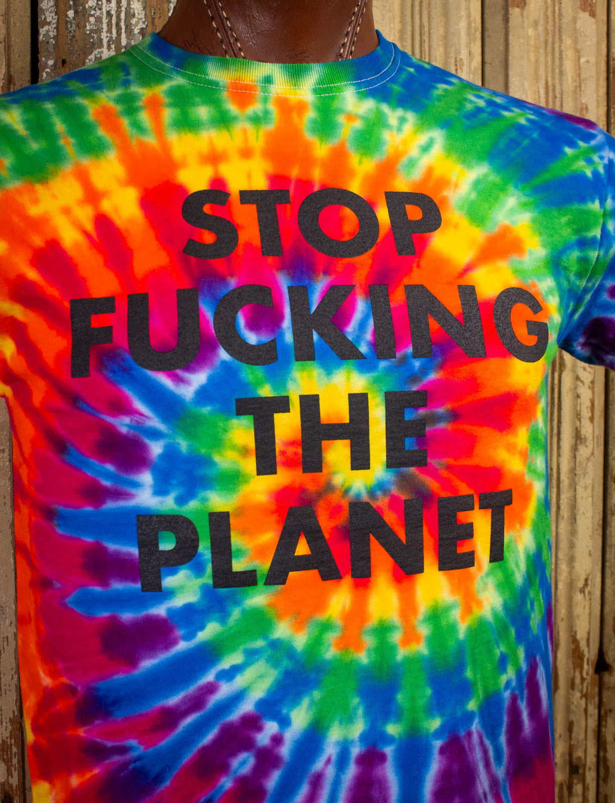 Recycled Stop Fucking The Planet T Shirt Tie Dye Medium