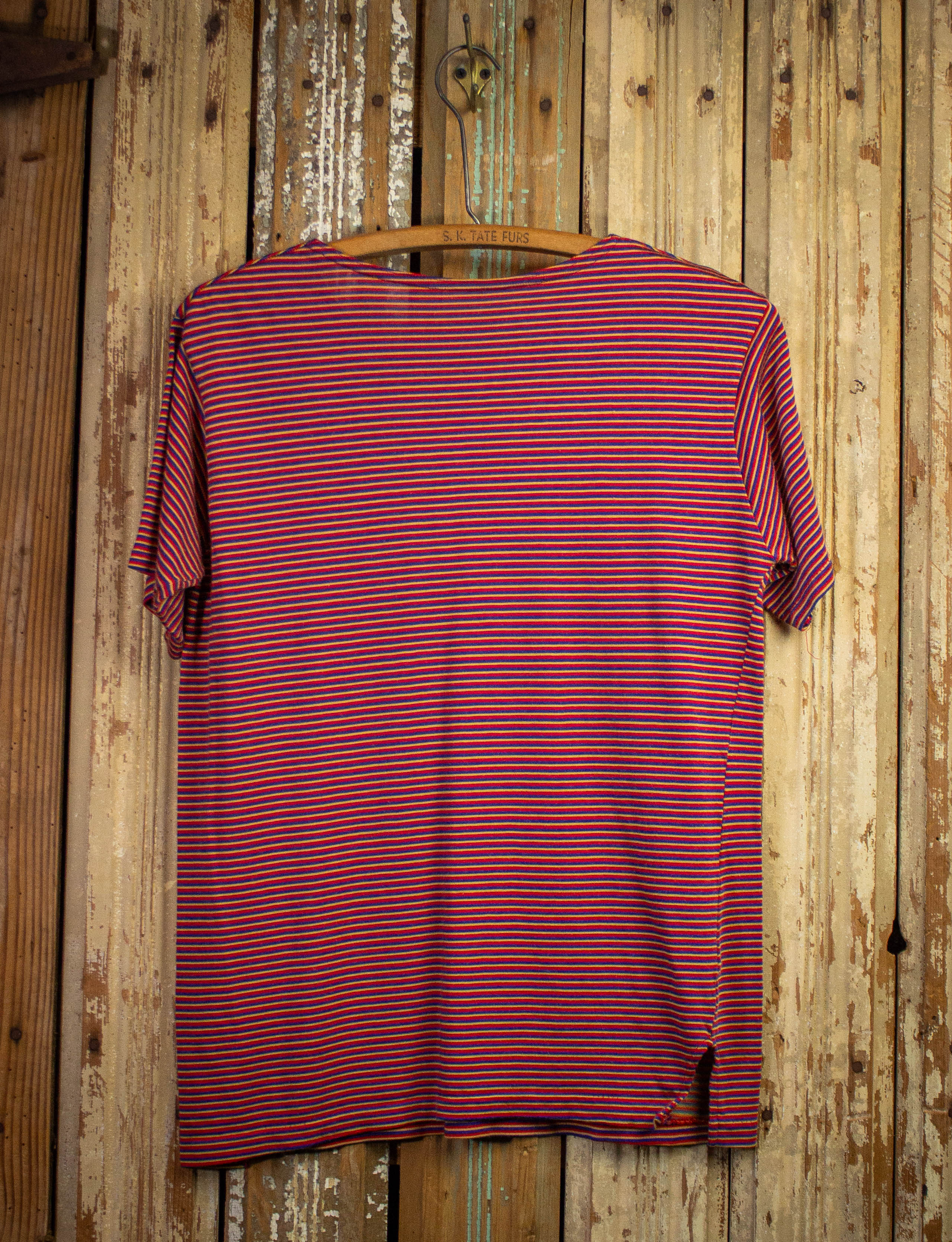 Vintage 70s Striped T Shirt Red Blue and Yellow Small