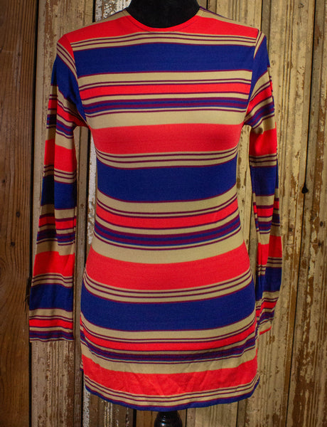 Vintage Striped Women's Long Sleeve Shirt 70s Blue/Tan/Orange