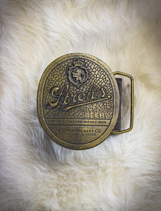Vintage Stroh's Beer Brass Belt Buckle