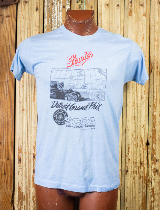 Vintage Stroh's Detroit Grand Prix Drag Racing Graphic T Shirt 1985 Blue Medium