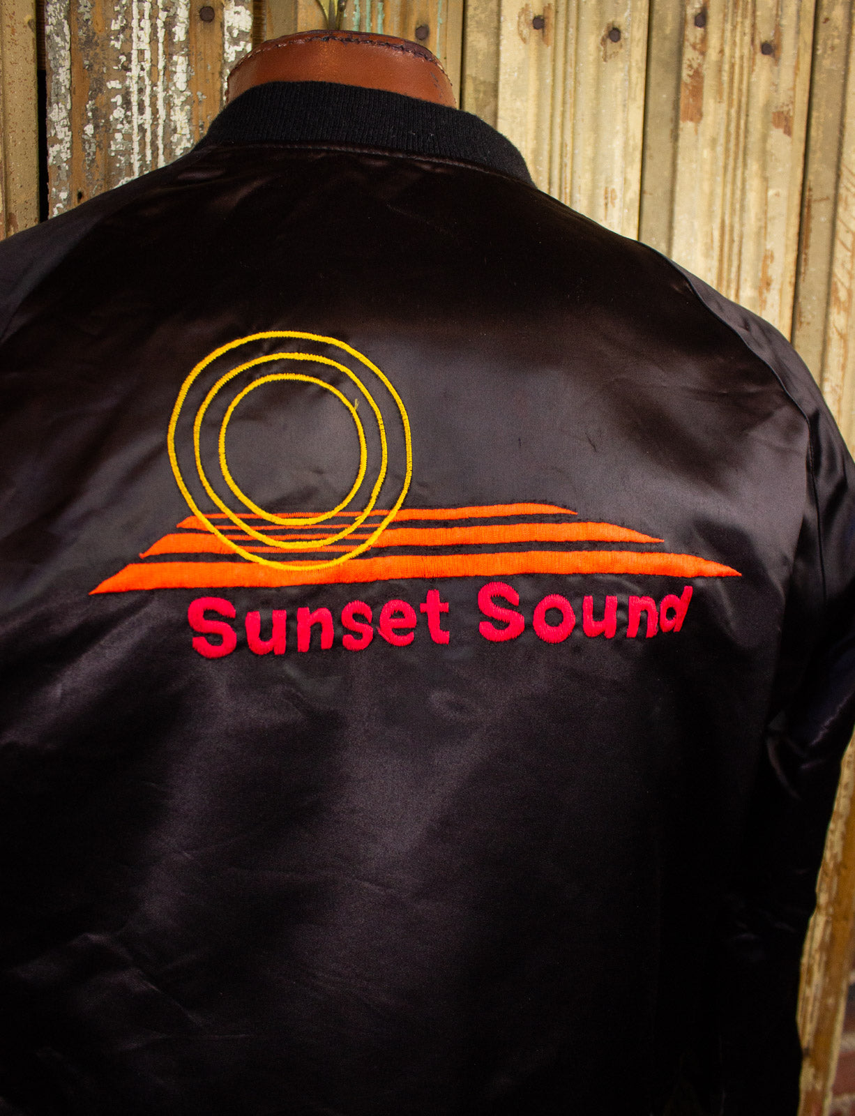 Vintage Sunset Sound Satin Bomber Jacket 80s Black Medium