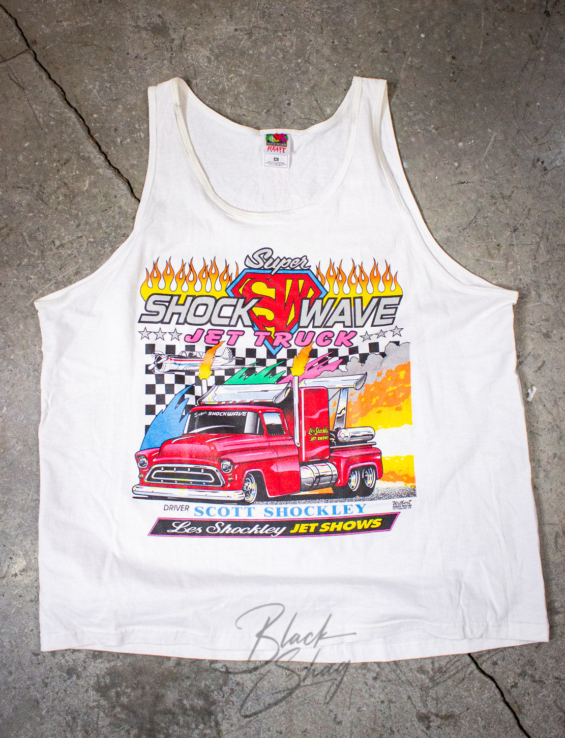 Vintage Super Shock Wave Jet Truck Tank Top 90s White XL