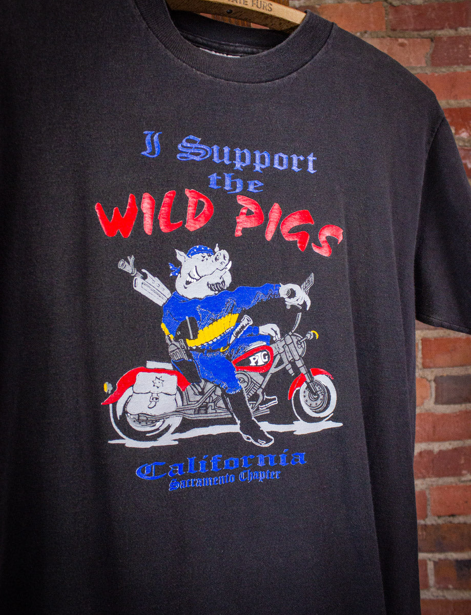 Vintage Support the Wild Pigs Graphic T Shirt 90s Black Medium