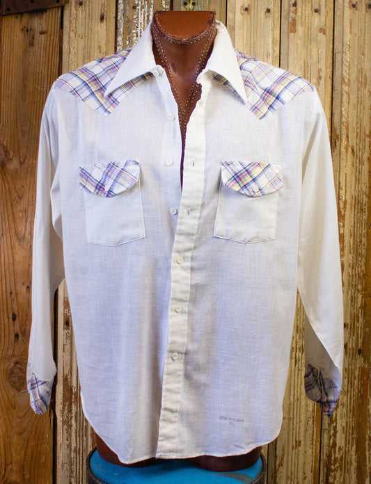 Vintage Sutton Button Up Western Shirt With Plaid Detailing White XL