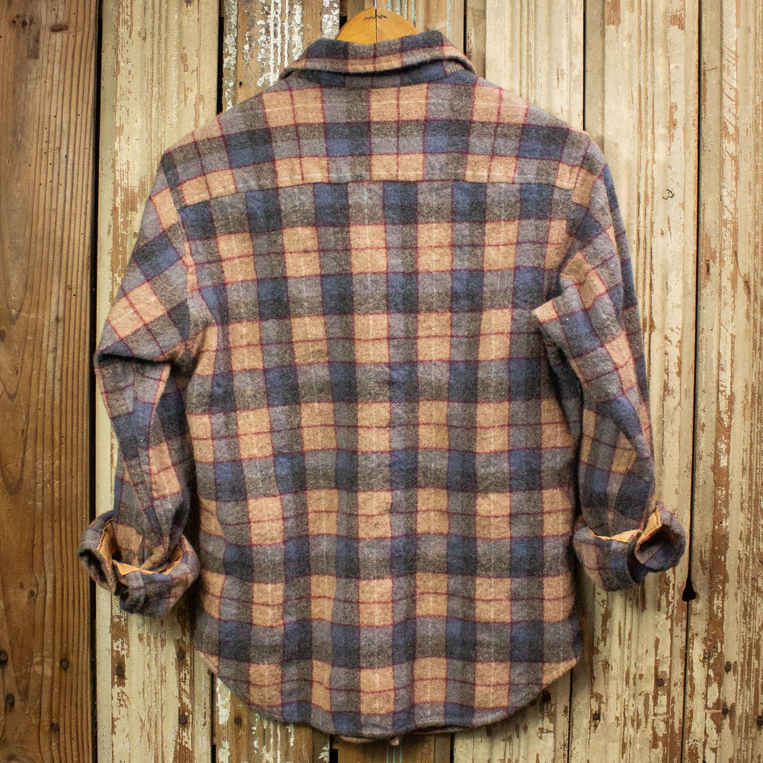 Vintage Tan and Blue Plaid Flannel Shirt Small