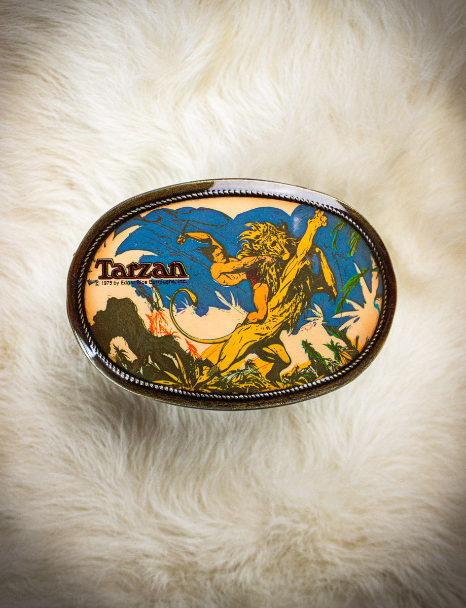 Vintage Tarzan and Lion Belt Buckle 1975