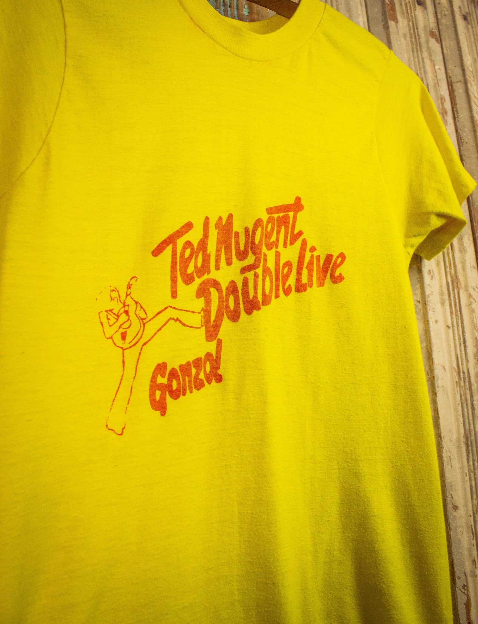 Vintage Ted Nugent Double Live Gonzo Concert T Shirt 70s Yellow XS