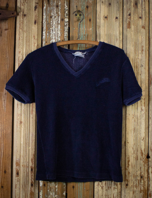 Vintage Terry Cloth V Neck T Shirt 70s Blue Small