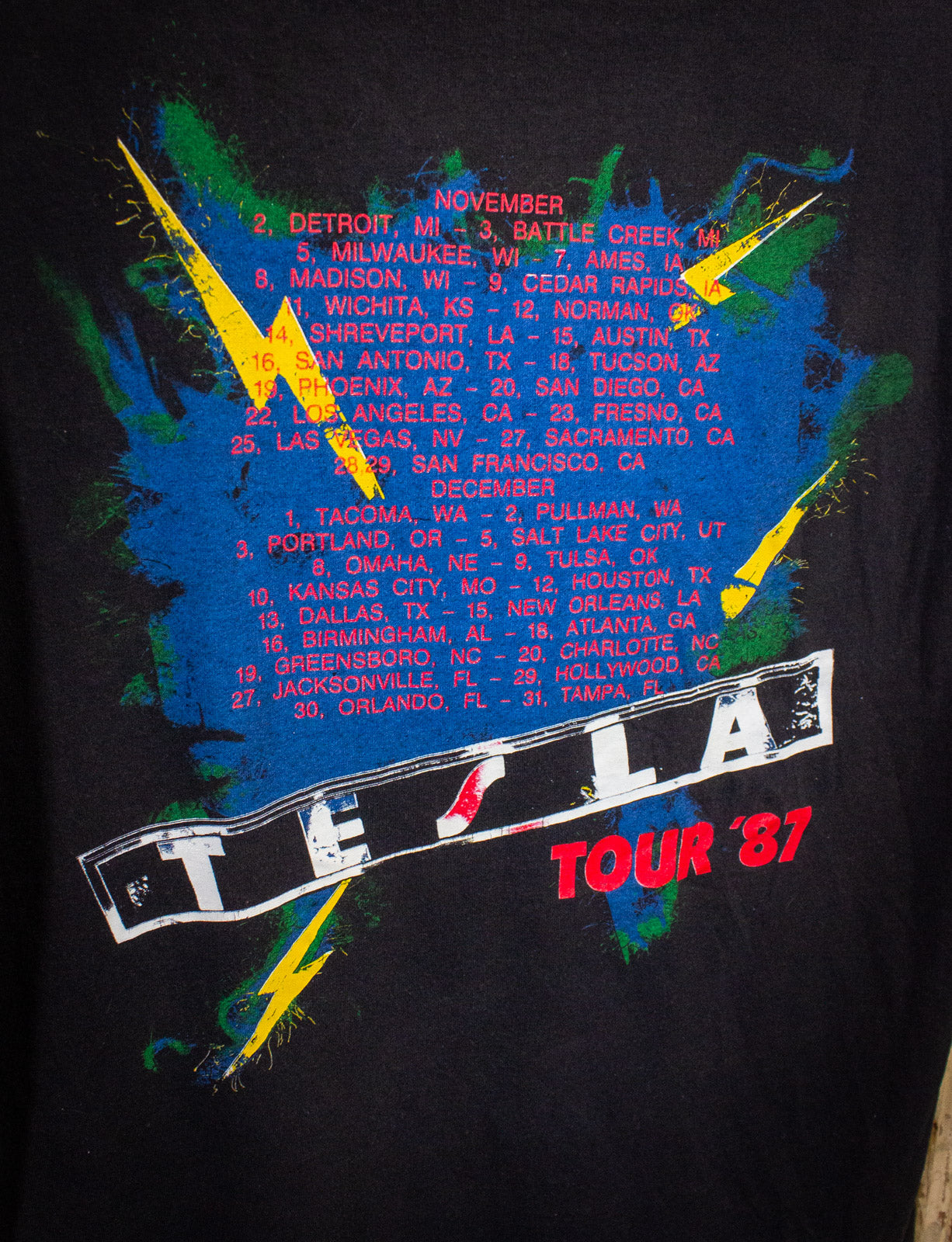 Vintage Tesla Tour Concert T Shirt 1987 Black Large