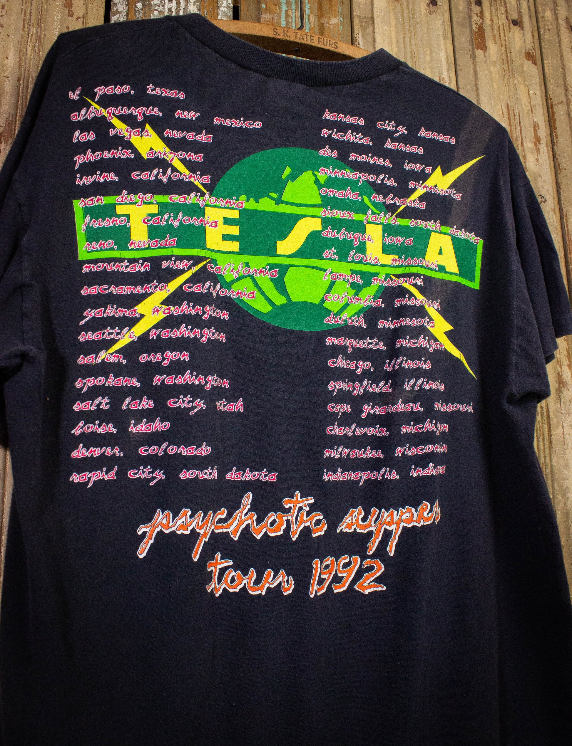 Vintage Tesla Psychotic Supper Tour Concert T Shirt 1992 Black Large