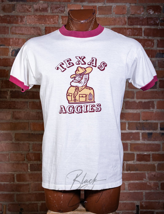 Vintage 70s Texas A&M Aggies Graphic Ringer T Shirt Large