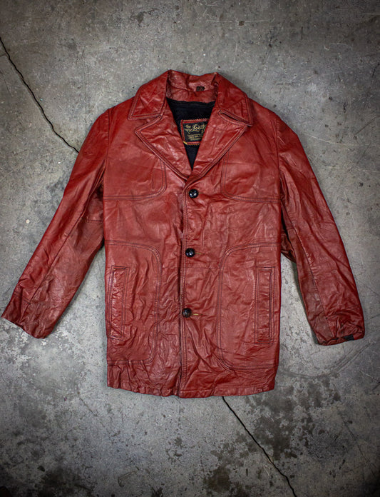 Vintage Sears Leather Shop Red Leather Blazer 70s Small