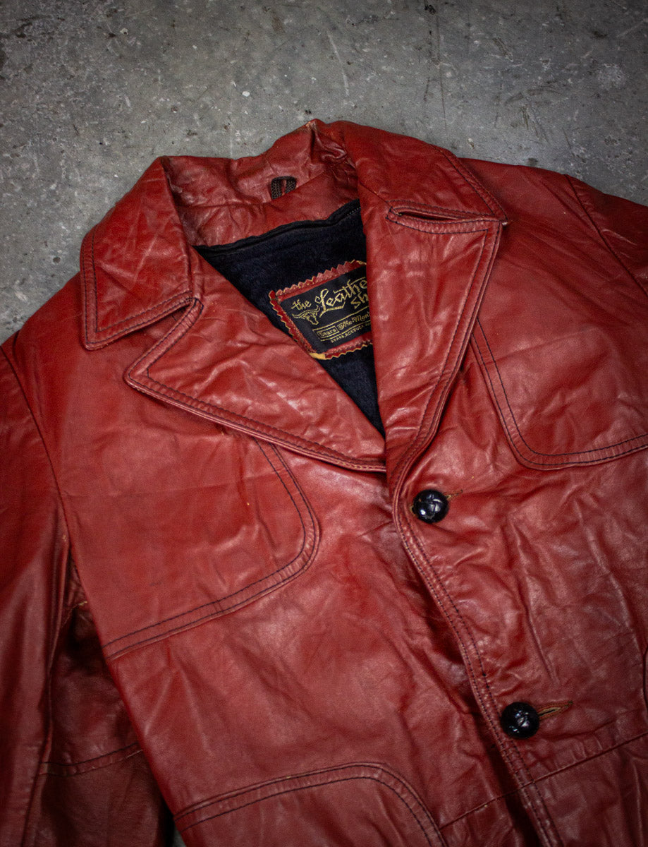 Vintage Sears Leather Shop Red Leather Blazer 70s Small – Black