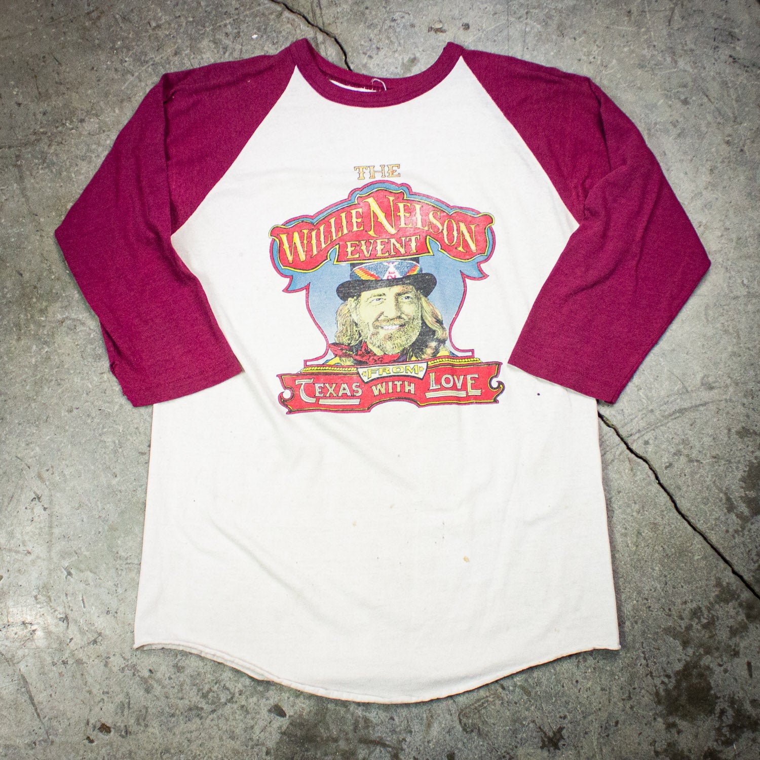 Vintage The Willie Nelson Event Raglan Concert T Shirt 80s Red/White Large