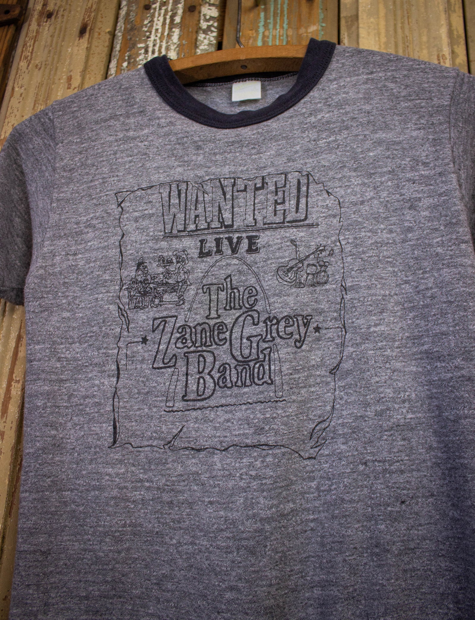 Vintage The Zane Grey Band Wanted Live Ringer Concert T Shirt 70s Gray XS