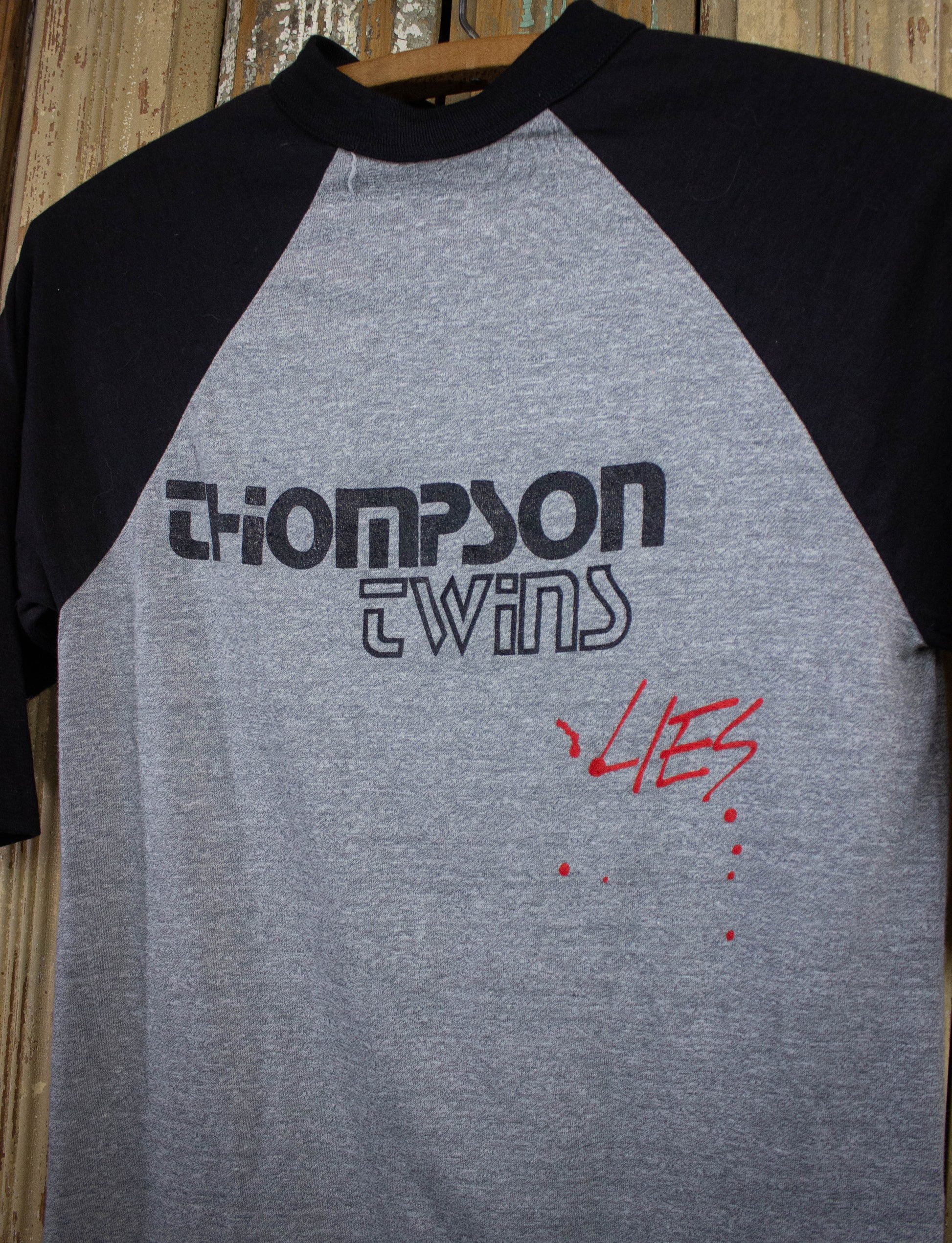 Vintage Thompson Twins Lies Raglan Concert T Shirt Gray and Black Medium