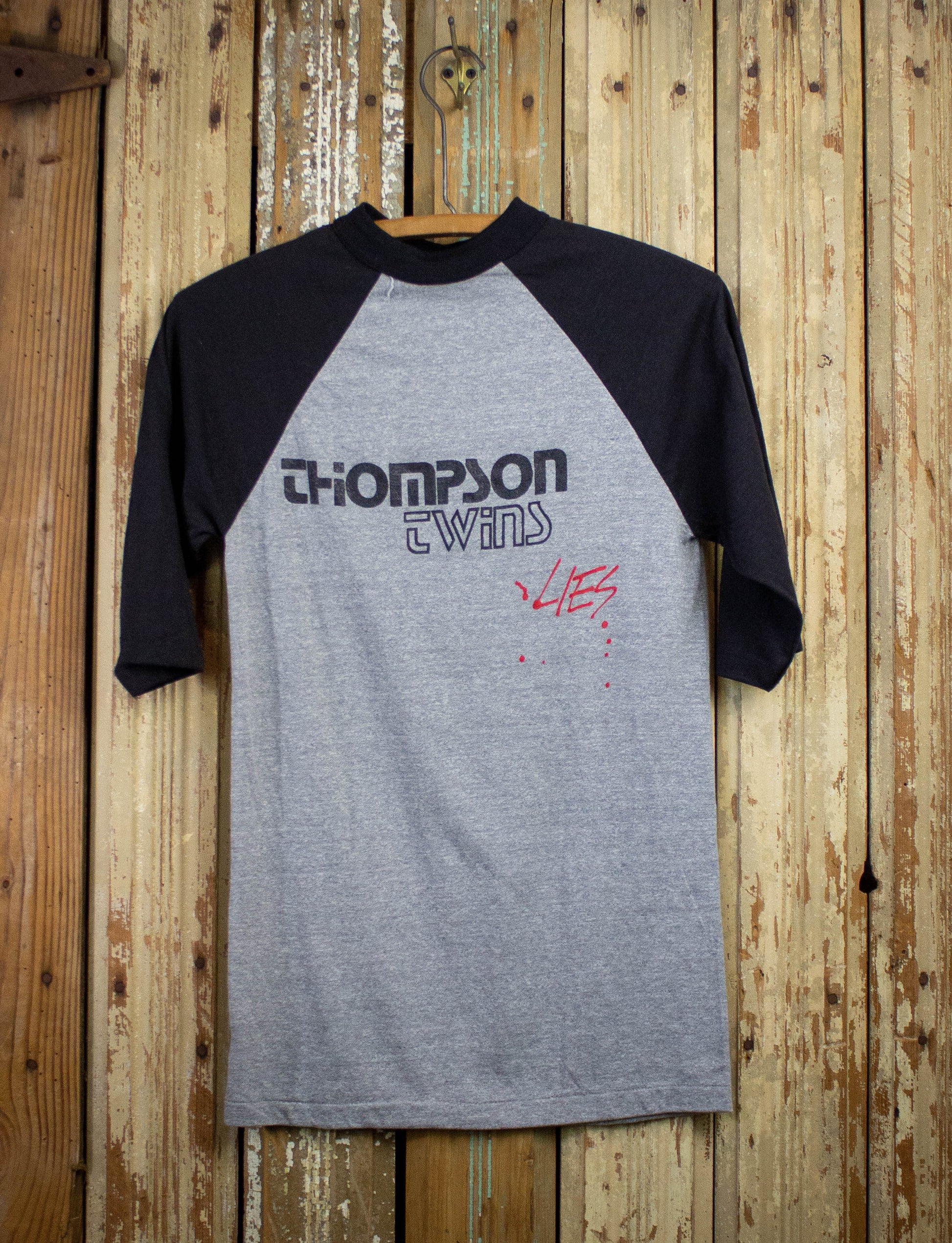 Vintage Thompson Twins Lies Raglan Concert T Shirt 80s Gray and Black Small