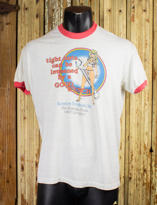 Vintage Tight Nuts Can Be Loosened By A Good Wench Graphic Ringer T Shirt 1981 XL
