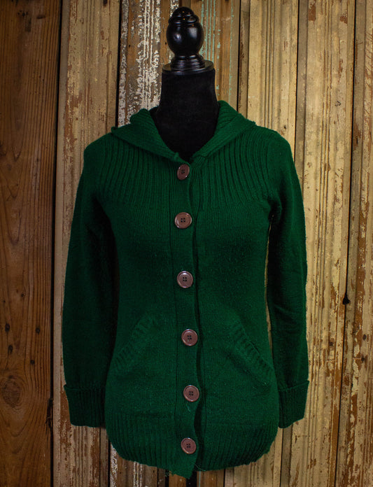 Vintage Tom Boy Knit Cardigan With Hood 70s Green XS