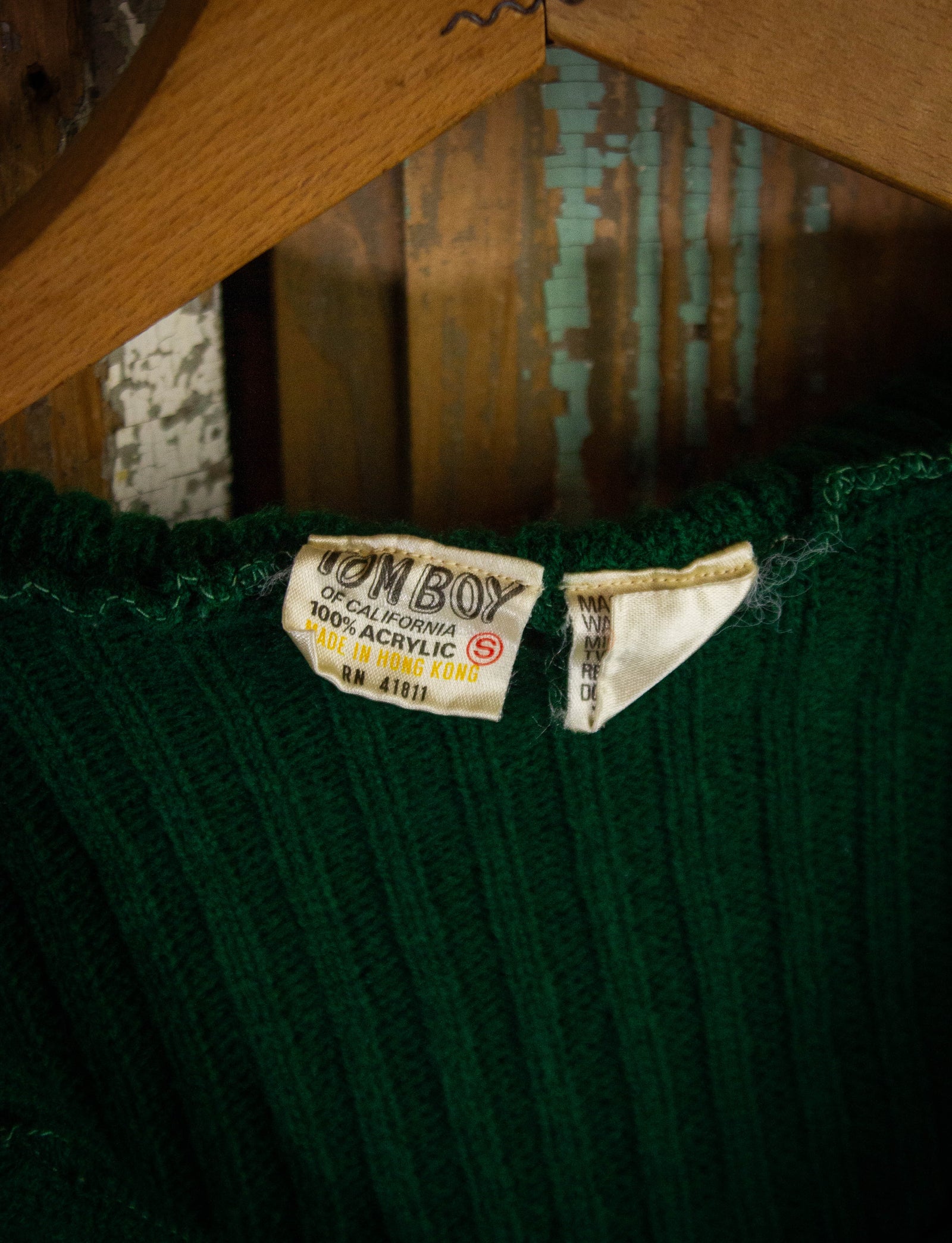 Vintage Tom Boy Knit Cardigan With Hood 70s Green XS
