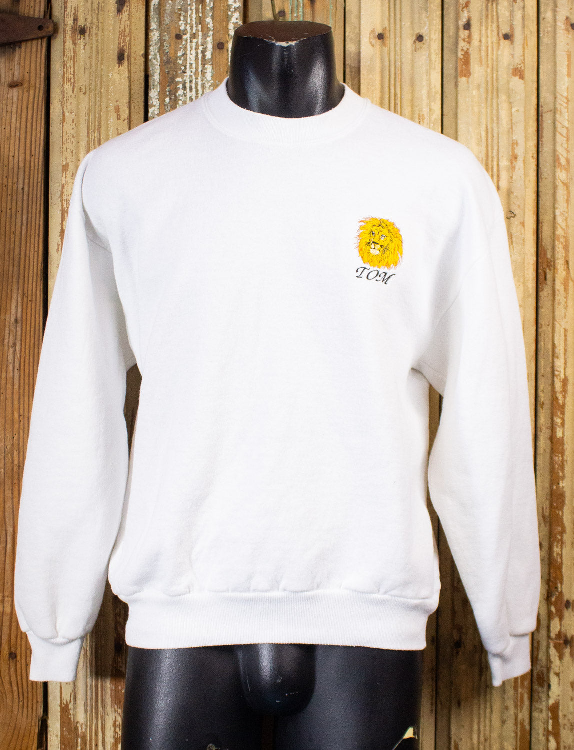 Vintage Tom Lion Embroidered Sweatshirt 90s White Large