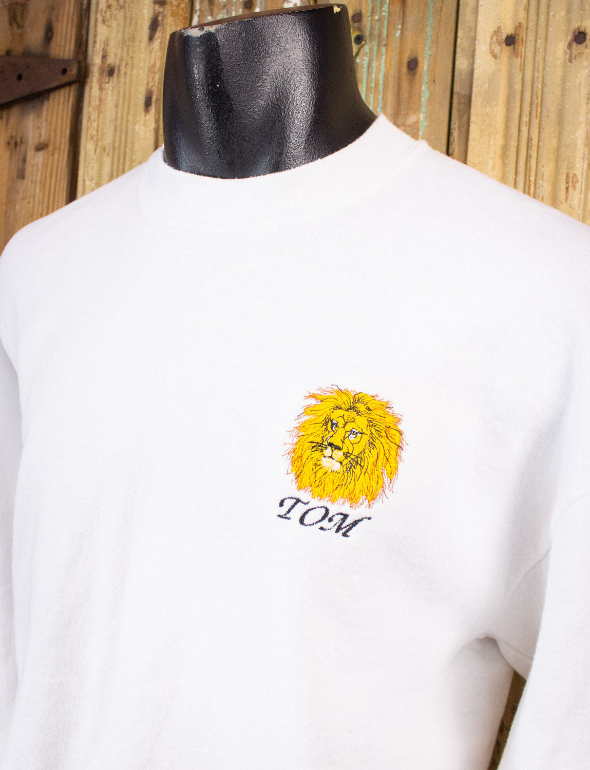 Vintage Tom Lion Embroidered Sweatshirt 90s White Large