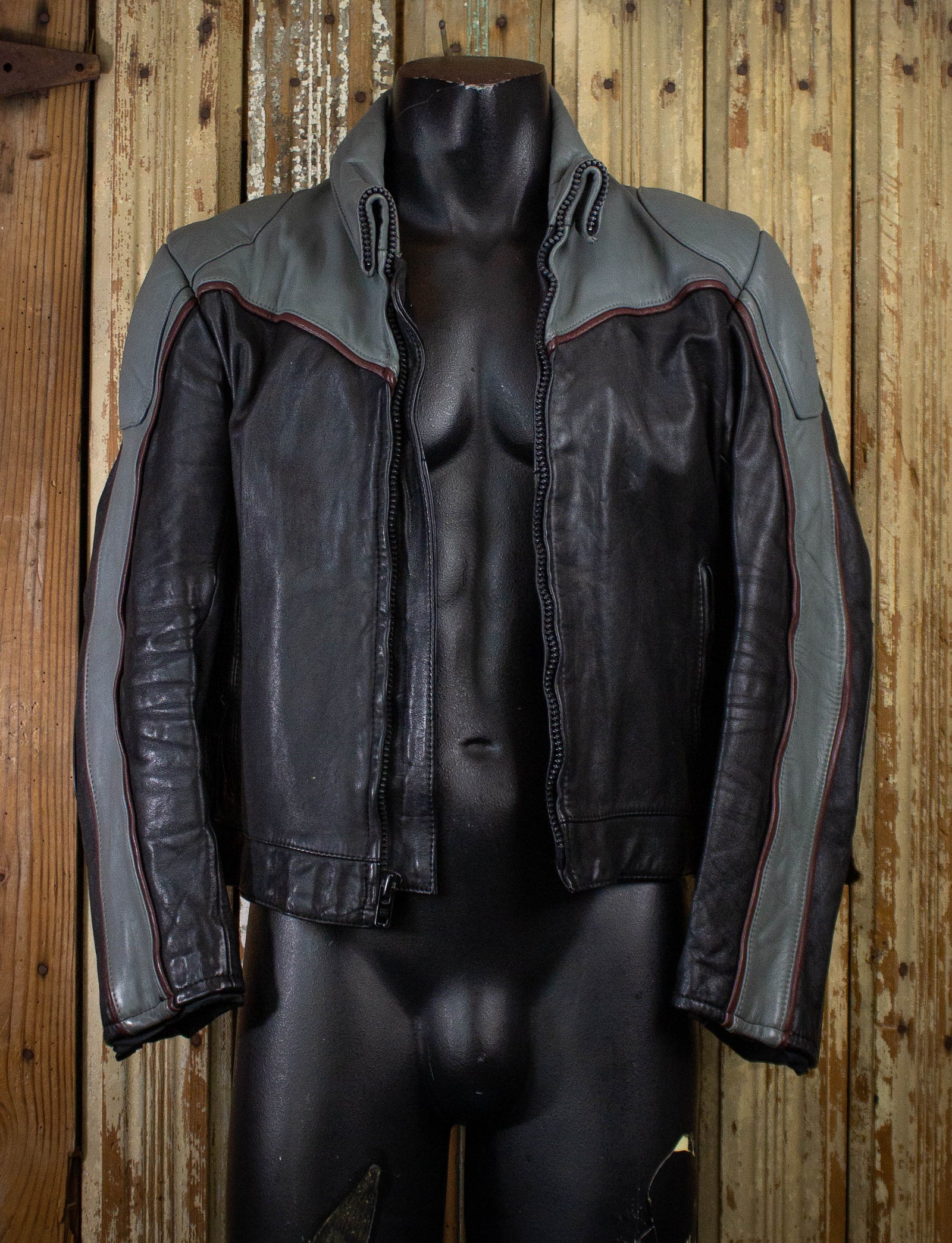 Vintage Tour Lion Harley Davidson Leather Biker Jacket 90s Black/Gray Small