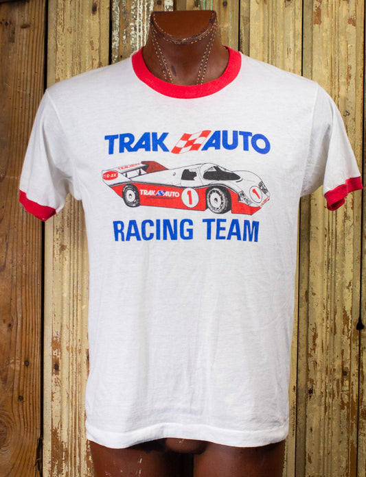 Vintage Trak Auto Racing Team Graphic Ringer T Shirt 80s White/Red Large