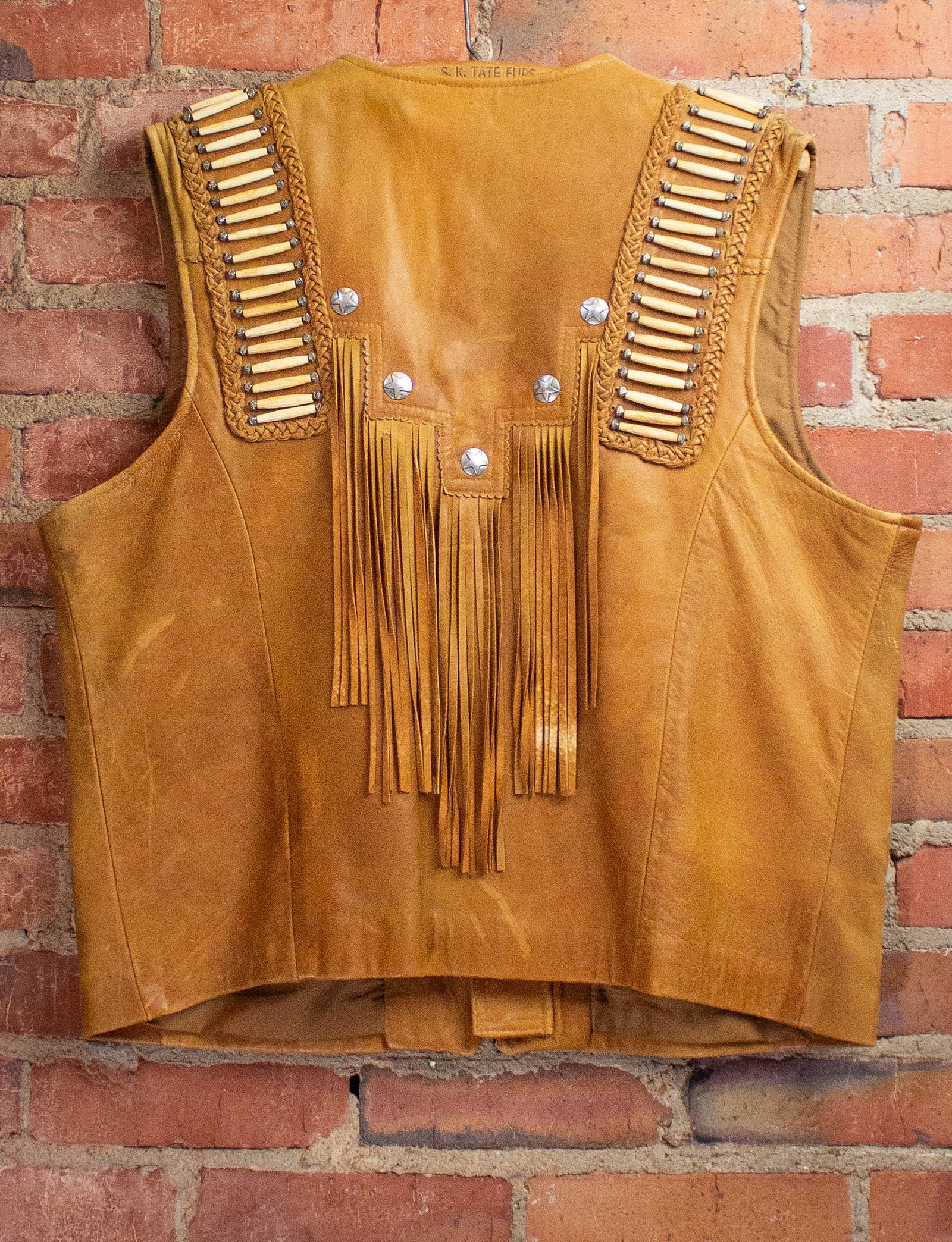 Vintage Tan Tribe Bone Biker Vest XL