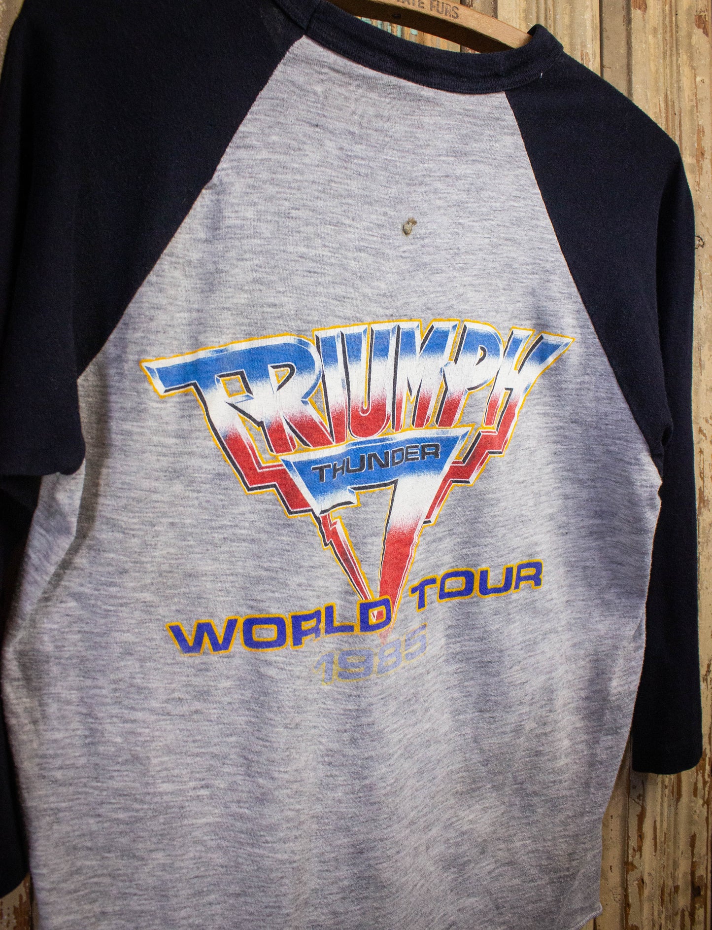 Vintage Triumph Thunder Seven World Tour Raglan Concert T Shirt 1985 Black/Gray Medium