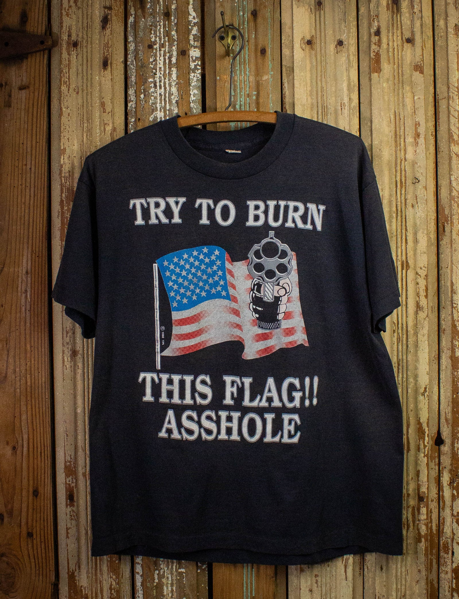 Vintage Try To Burn This Flag Graphic T Shirt 1990 Black Medium'